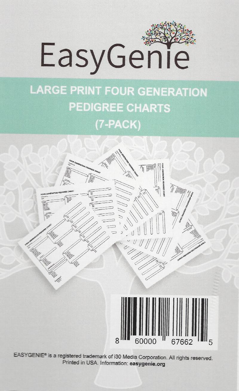 Image for EasyGenie Large Print 4-Genertion Pedigree Chart-7 pack
