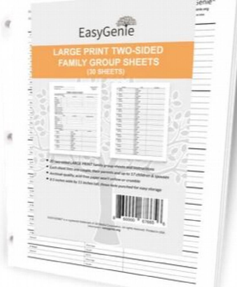 EASYGENIE Family Group Sheets for Genealogists (30 Large Print Sheets)